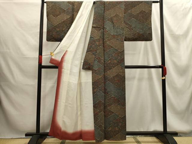 平和屋着物■上質な小紋 花鳥文 鬼しぼ縮緬 正絹 逸品 AABG1387sx