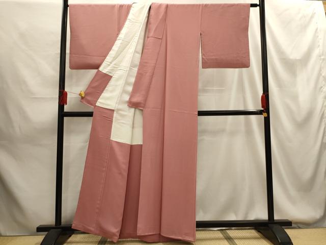 平和屋着物■上質な色無地 紋意匠 紅梅色 正絹 逸品 AABG1422sx