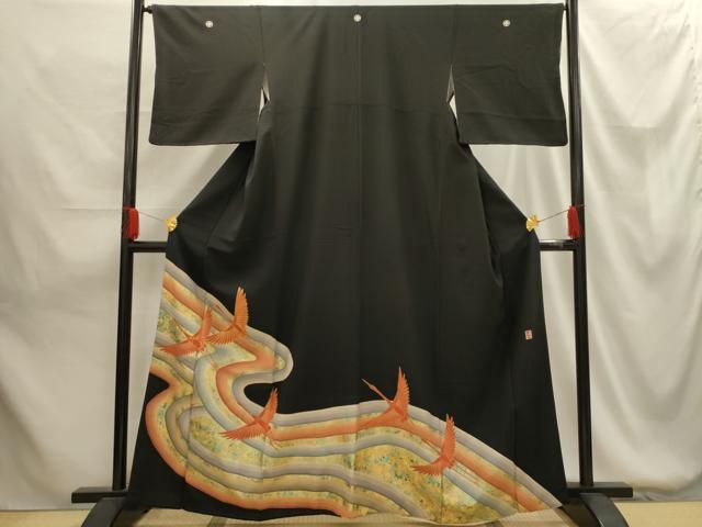 平和屋着物■豪華黒留袖 作家物 刺繍 流水飛鶴文 金銀彩 金糸 正絹 逸品 AABG1425sx