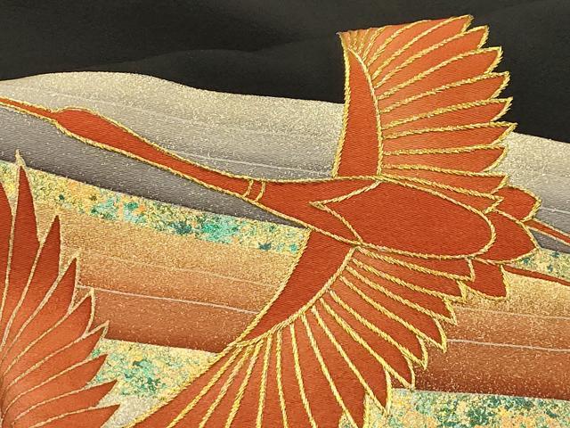 平和屋着物■豪華黒留袖 作家物 刺繍 流水飛鶴文 金銀彩 金糸 正絹 逸品 AABG1425sx