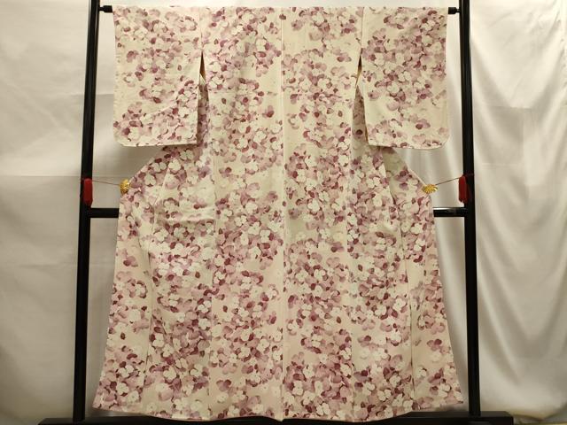 平和屋着物■上質な小紋 舞花文 銀彩 鬼しぼ縮緬 正絹 逸品 AABG1447sx