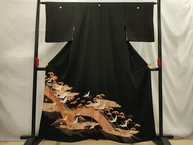 平和屋着物■豪華黒留袖 駒刺繍 松竹梅 飛鶴文 金彩 正絹 逸品 AABG1460sx