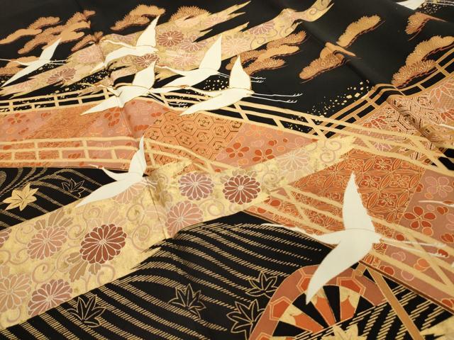 平和屋着物■豪華黒留袖 駒刺繍 松竹梅 飛鶴文 金彩 正絹 逸品 AABG1460sx