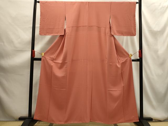 平和屋着物■上質な色無地 紋意匠 甚三紅色 正絹 逸品 AABG1464sx