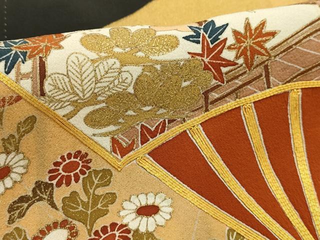 平和屋着物■豪華黒留袖 駒刺繍 扇面風景文 金彩 正絹 逸品 AABG1465sx