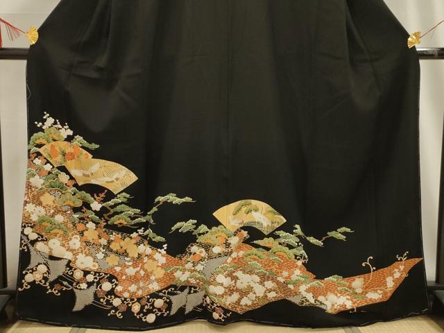 平和屋着物■豪華色留袖 地紙重ね飛鶴花文 金彩 正絹 逸品 AABG1499sx