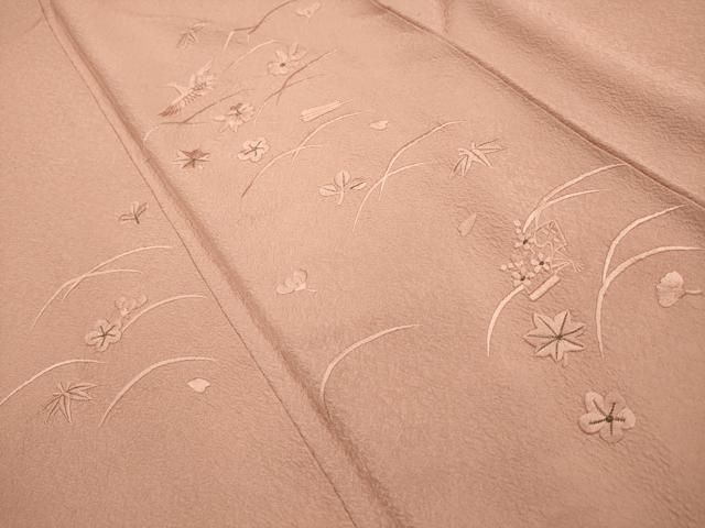 平和屋着物■訪問着 刺繍 飛鶴草花文 虹色 金糸 正絹 逸品 AABG1504sx