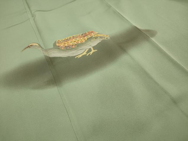 平和屋着物●青山みとも 訪問着 作家物 花鳥文 暈し染め 正絹 逸品 AABG1512sx