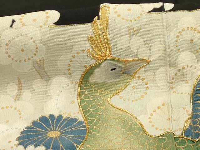 平和屋着物■豪華黒留袖 駒刺繍 霞取孔雀花文 金彩 正絹 逸品 AABG1516sx
