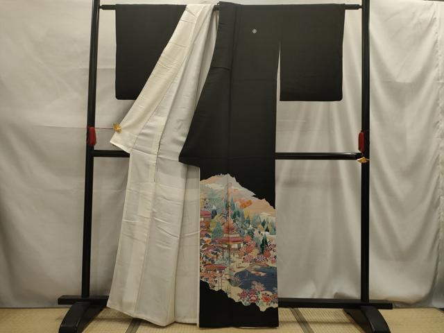 平和屋着物■豪華黒留袖 友禅 作家物 風景文 正絹 逸品 AABG1520sx