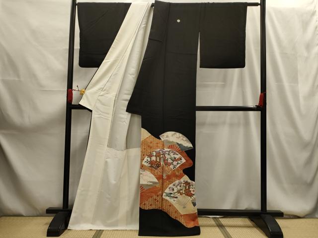 平和屋着物■豪華黒留袖 扇面風景花文 金彩 正絹 逸品 AABG1555sx