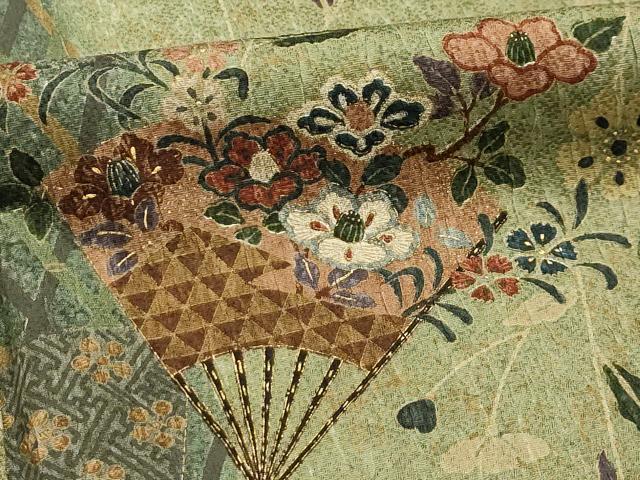 平和屋着物■上質な小紋 扇面花文 金彩 正絹 逸品 AABG1581sx