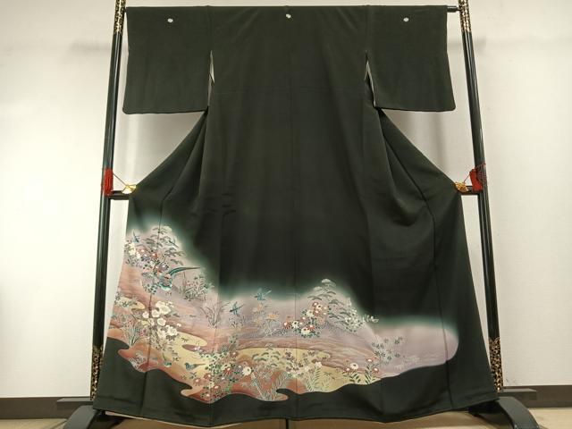 平和屋着物■豪華黒留袖 花鳥文 暈し染め 金彩 正絹 逸品 AABG1639fy