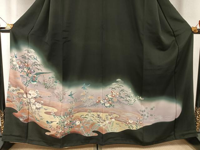 平和屋着物■豪華黒留袖 花鳥文 暈し染め 金彩 正絹 逸品 AABG1639fy