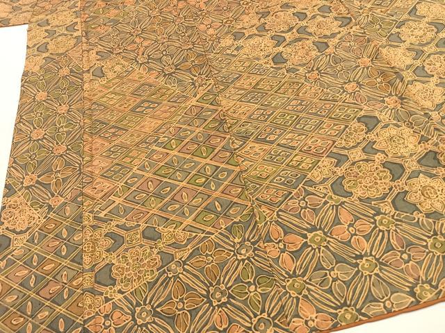 平和屋着物■上質な小紋 紬地 切嵌花文 正絹 逸品 AABG1672fy