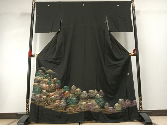 平和屋着物■豪華黒留袖 作家物 手描き 風景文 金彩 やまと誂製 正絹 逸品 AABG1698fy