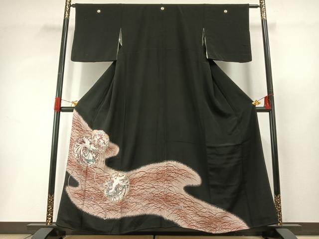 平和屋着物■豪華黒留袖 駒刺繍 雪輪花鳥文 正絹 逸品 AABG1700fy