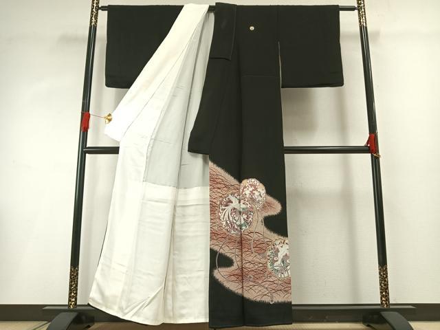 平和屋着物■豪華黒留袖 駒刺繍 雪輪花鳥文 正絹 逸品 AABG1700fy