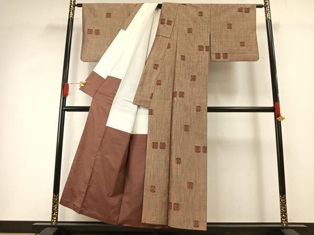 平和屋着物■上質な紬 幾何学文様 正絹 逸品 AABG1709fy