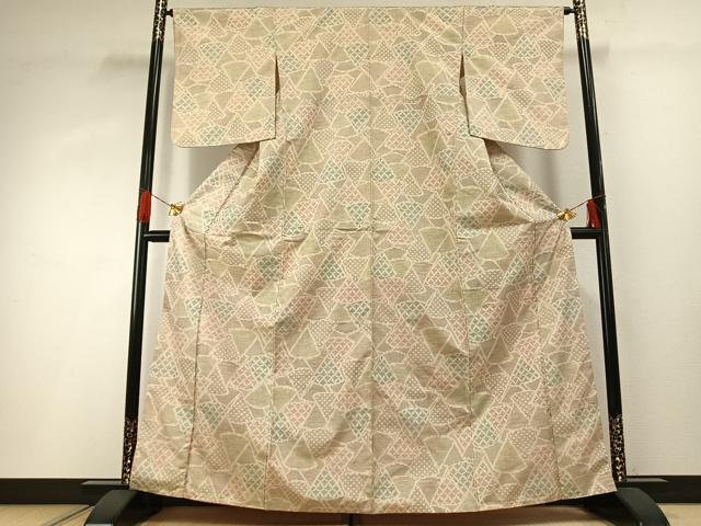 平和屋着物■上質な紬 幾何学文様 正絹 逸品 AABG1716fy