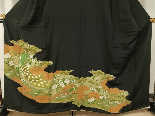 平和屋着物■豪華黒留袖 駒刺繍 花鳥文 金糸 金彩 正絹 逸品 AABG1724fy