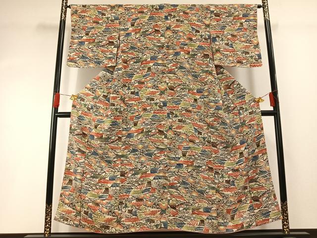 平和屋着物■上質な小紋 型染め 風景文 正絹 逸品 AABG1752fy