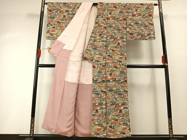 平和屋着物■上質な小紋 型染め 風景文 正絹 逸品 AABG1752fy