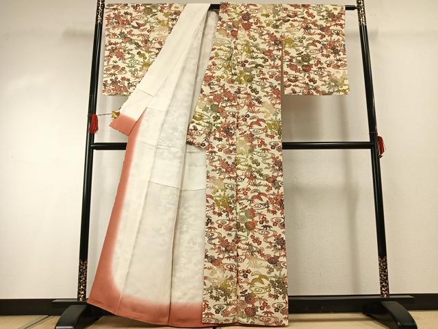 平和屋着物■上質な小紋 型染め 草花文 暈し染め 正絹 逸品 AABG1762fy