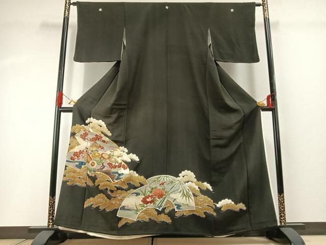 平和屋着物■豪華黒留袖 駒刺繍 花鳥文 暈し染め 金彩 正絹 逸品 AABG1766fy