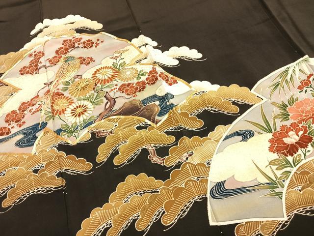平和屋着物■豪華黒留袖 駒刺繍 花鳥文 暈し染め 金彩 正絹 逸品 AABG1766fy
