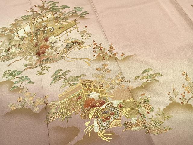 平和屋着物■訪問着 風景扇面花文 暈し染め 金銀彩 正絹 逸品 AABG1833fy