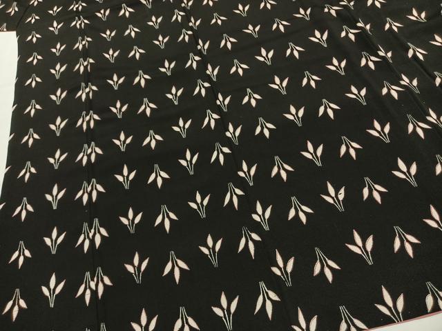 平和屋着物■上質な小紋 草葉文 黒地 正絹 逸品 AABG1855fy