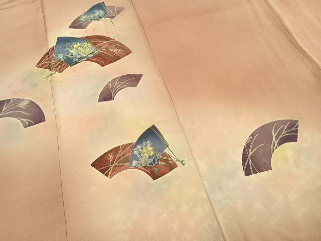 平和屋着物■訪問着 刺繍 扇面花文 暈し染め 金銀彩 金糸 正絹 逸品 AABG1889fy