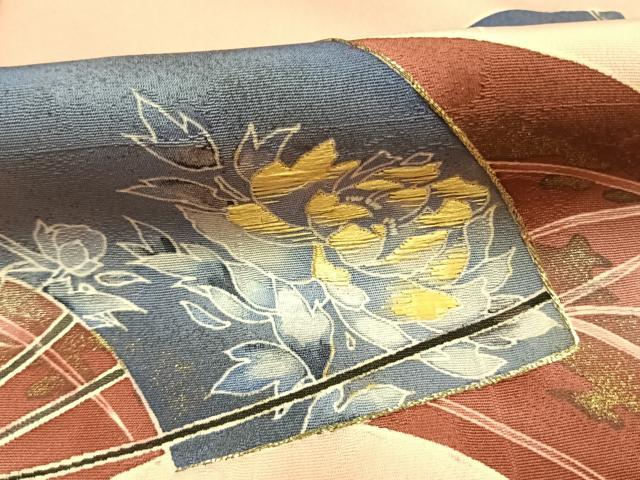 平和屋着物■訪問着 刺繍 扇面花文 暈し染め 金銀彩 金糸 正絹 逸品 AABG1889fy