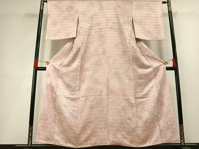 平和屋着物▽上質な小紋 単衣 地紙花文 金彩 正絹 逸品 AAAZ3980jh