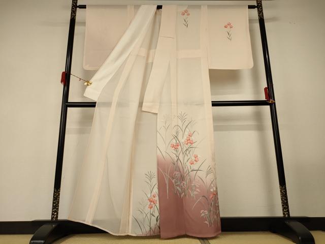 平和屋着物*夏物 訪問着 絽 友禅 草花文 暈し染め 正絹 逸品 AABG2006jd