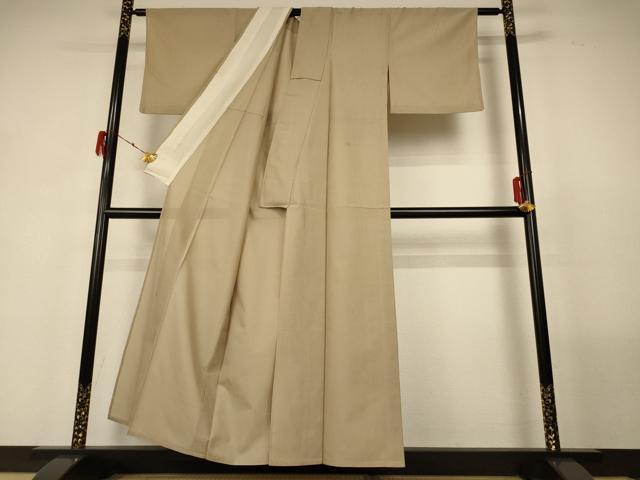 平和屋着物*夏物 色無地 絽 よろけ縞紋紗 枯色 正絹 逸品 AABG2026jd