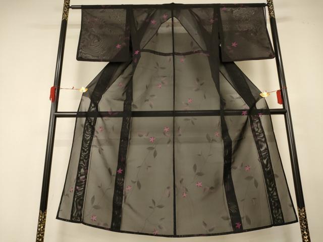平和屋着物*夏物 小紋 紗 草花文 正絹 逸品 AABG2027jd