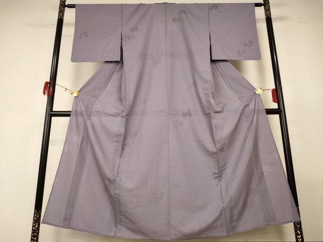 平和屋着物*夏物 色無地 縦絽 蔦の葉紋紗 源氏鼠色 正絹 逸品 AABG2030jd