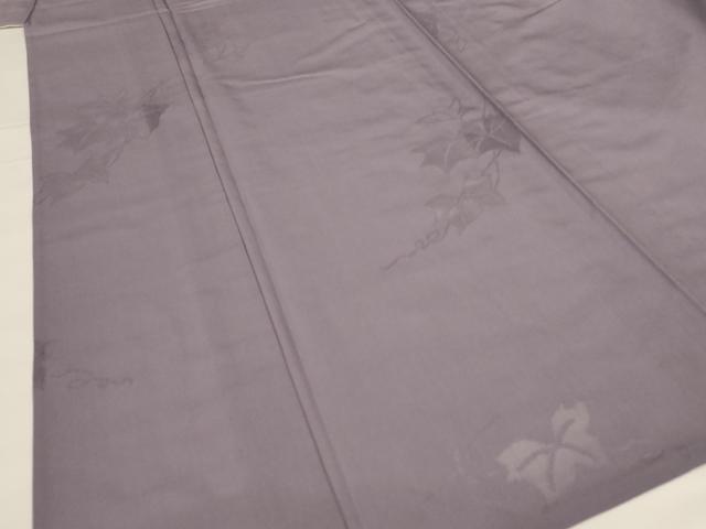 平和屋着物*夏物 色無地 縦絽 蔦の葉紋紗 源氏鼠色 正絹 逸品 AABG2030jd