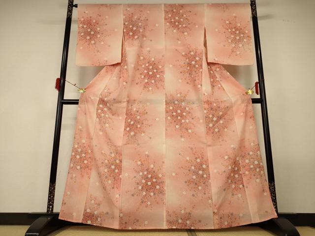 平和屋着物*夏物 小紋 絽 草花文 暈し染め 正絹 逸品 AABG2053jd