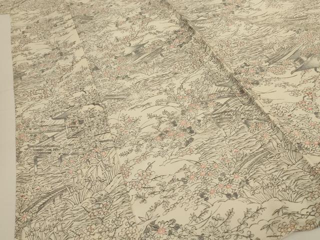 平和屋着物*夏物 小紋 絽 風景草花文 正絹 逸品 AABG2054jd