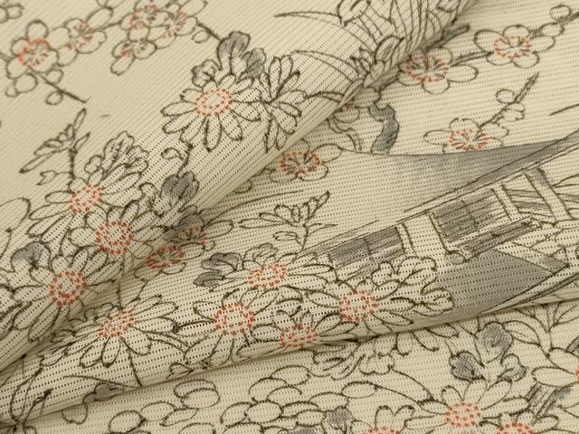 平和屋着物*夏物 小紋 絽 風景草花文 正絹 逸品 AABG2054jd