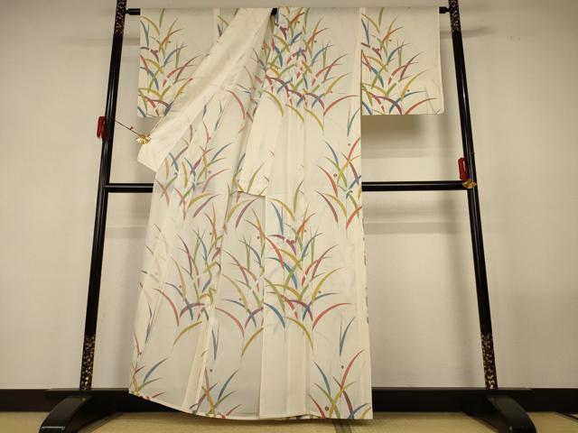 平和屋着物*夏物 訪問着 絽 草葉文 銀彩 正絹 逸品 AABG2055jd