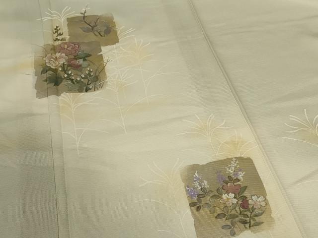 平和屋着物*夏物 訪問着 絽 手描き 色紙草花文 暈し染め 金彩 正絹 逸品 AABG2057jd