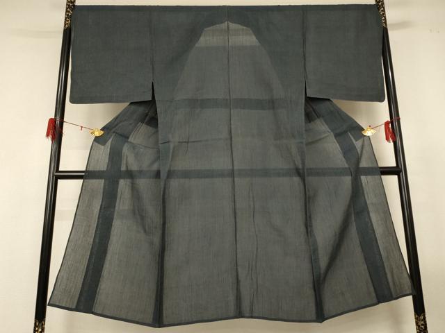 平和屋着物*夏物 男性 紗紬 ちぢみ織 藍墨茶色 正絹 逸品 AABG2061jd