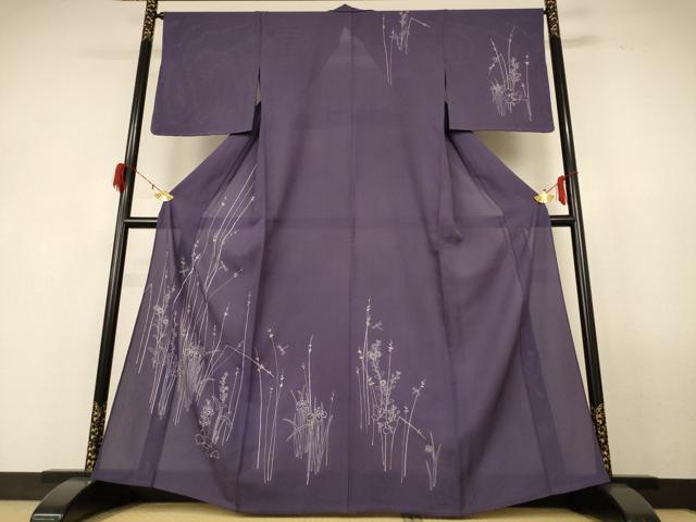 平和屋着物*夏物 訪問着 縦絽 草花文 反端付き 正絹 逸品 AABG2079jd