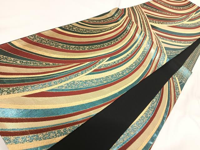 平和屋着物◎六通柄袋帯 唐織 流線文 金糸 正絹 逸品 AABG2081yx