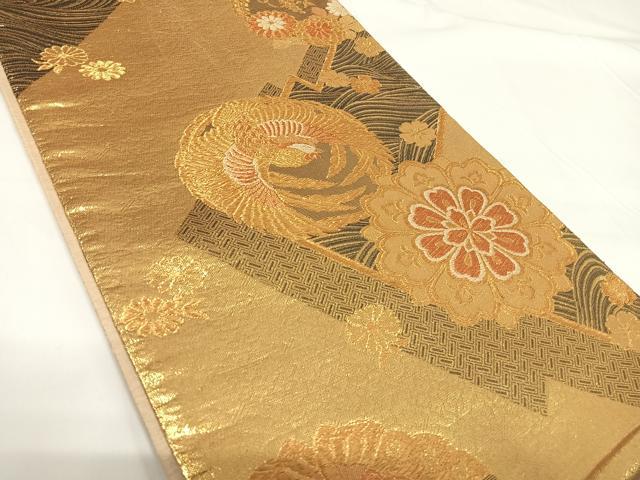 平和屋着物◎六通柄袋帯 花鳥文 金糸 正絹 逸品 AABG2085yx