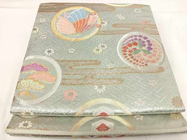 平和屋着物◎六通柄袋帯 花蝶丸文 金銀糸 正絹 逸品 AABG2098yx